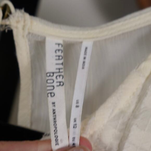 Feather Bone Anthropologie Feuille Embroidered Tunic Dress Ivory Womens Size 8 - Picture 8 of 10